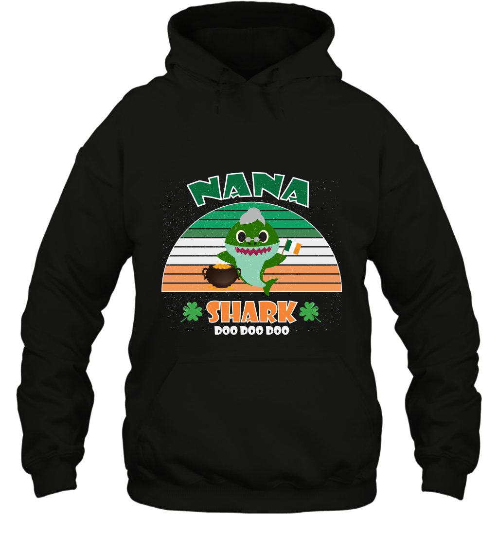 Irish Nana Shark Saint Patricks Day Family Shirt Hoodie Black