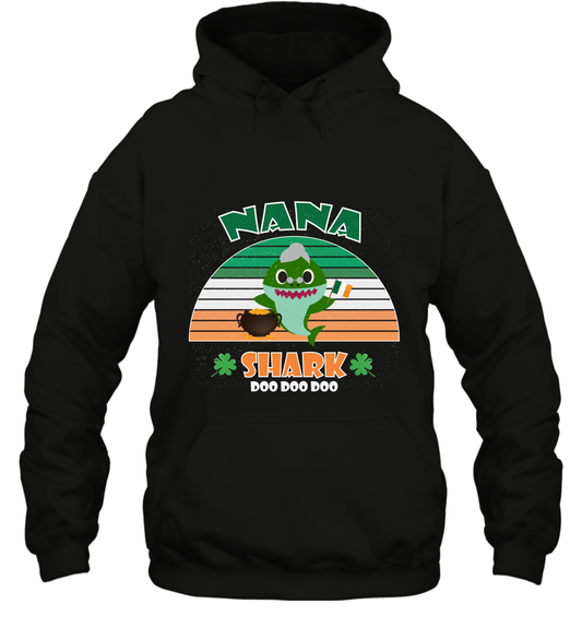 Irish Nana Shark Saint Patricks Day Family Shirt Hoodie Black