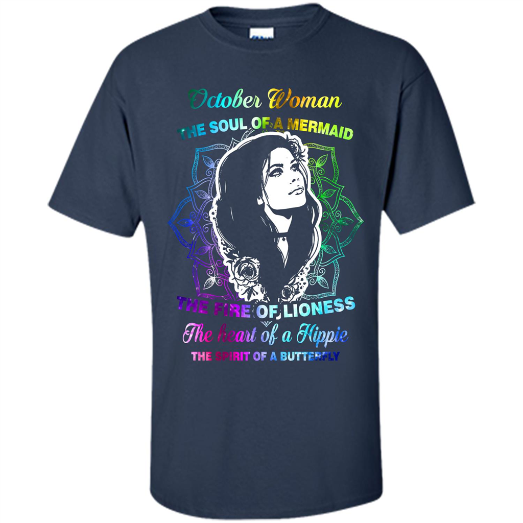 October Woman T-shirt The Heart Of A Hippie Navy