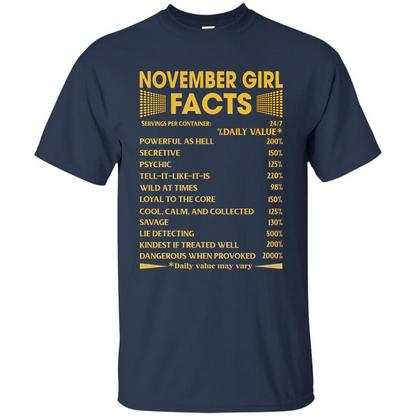 November Girl Facts T-shirt Birthday Gift T-shirt Navy