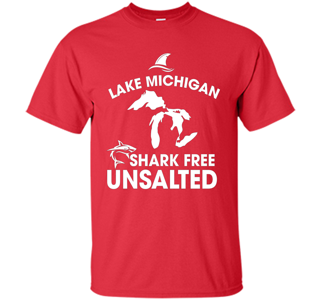 Lake Michigan T-Shirt Unsalted Shark Free Great Lakes T-shirt Red