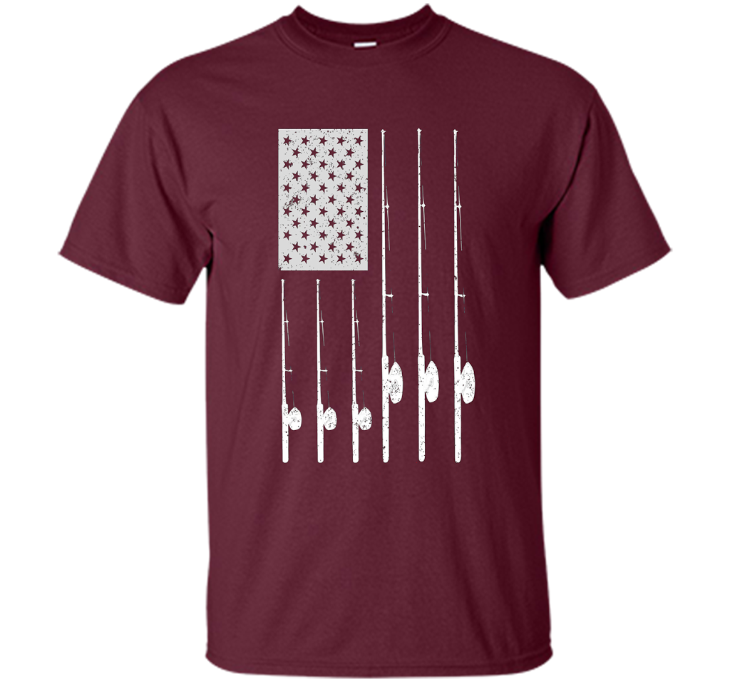 Patriotic Fishing T-Shirt with American USA Flag Great Gift shirt Maroon