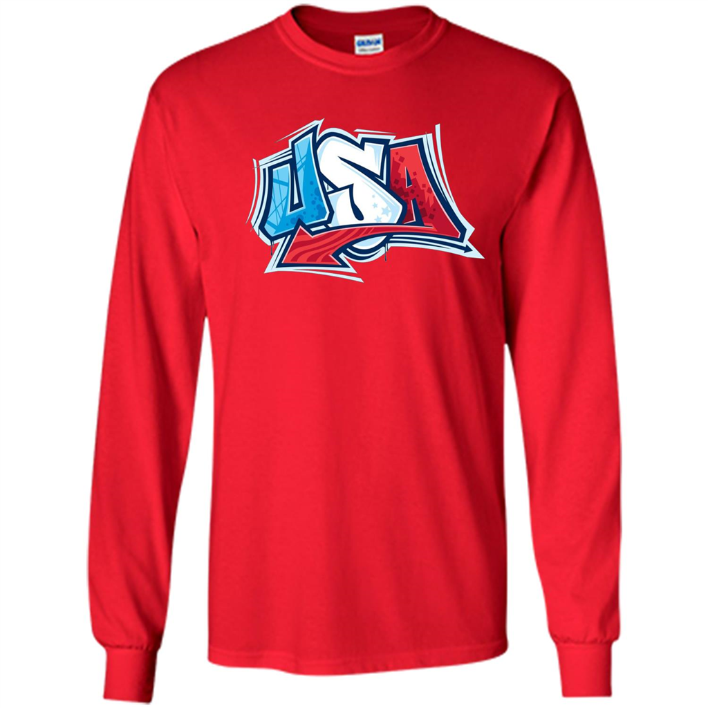 USA T-shirtt Graffiti Style Design Merica 4th July T-shirt Red