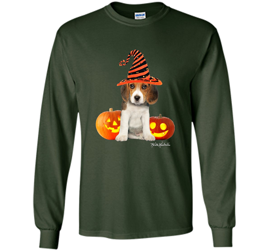 Cute Halloween Beagle Puppy Pumpkins T-shirt Forest Green