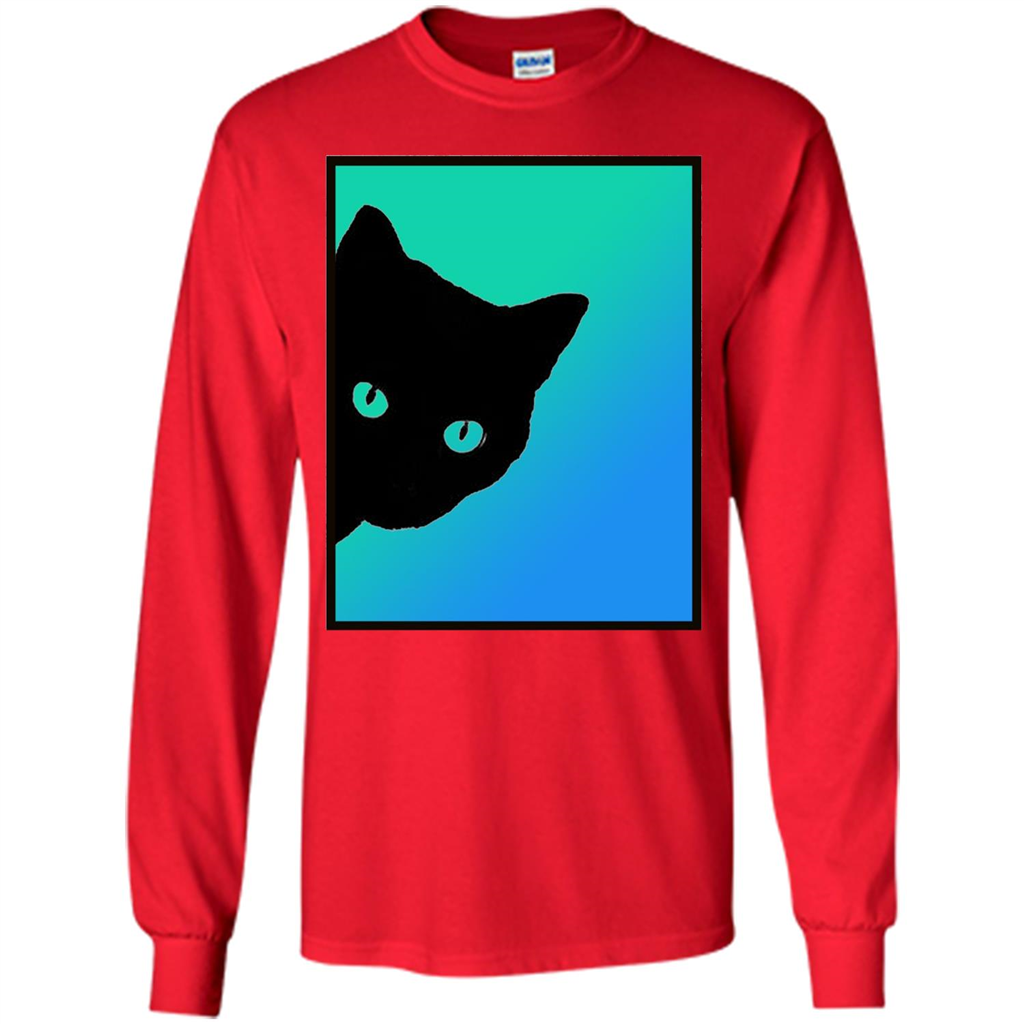 Cat Lover T-shirt Black Cat Blue Green T-shirt Red