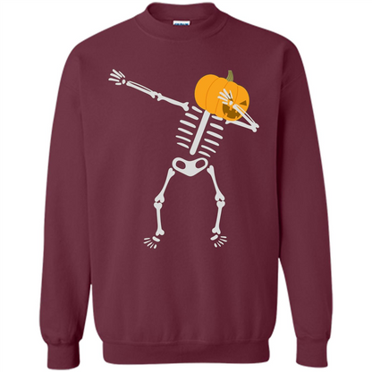 Dabbing Skeleton T-shirt Pumpkin Funny Halloween T-shirt Maroon