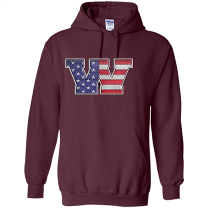 Patriotic T-shirt Letter W American Flag Embroidery Maroon