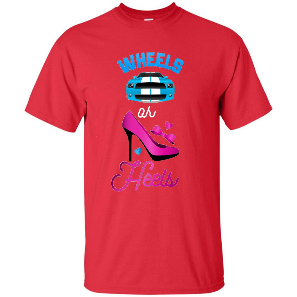 Wheels Or Heels We Love You Gender Reveal Party T-shirt Red