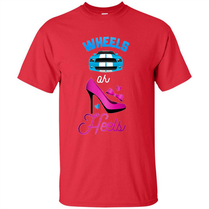Wheels Or Heels We Love You Gender Reveal Party T-shirt Red