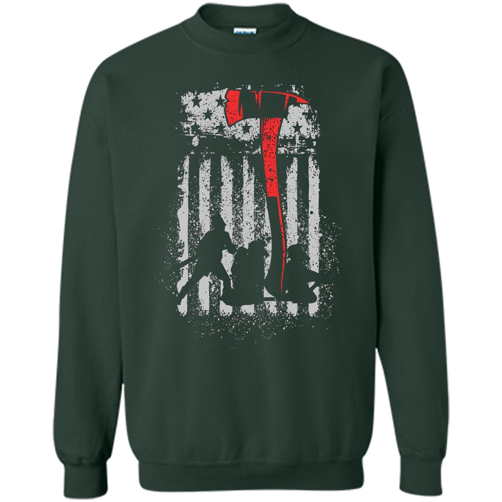 Firefighter With US Flag T-shirt Forest Green