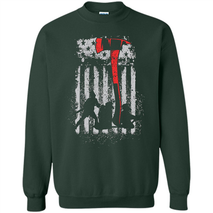 Firefighter With US Flag T-shirt Forest Green
