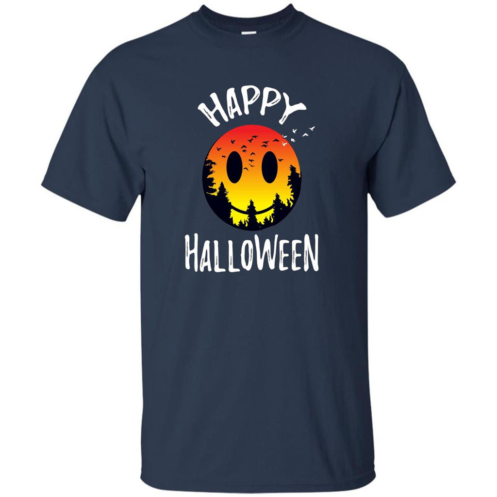 Cute Halloween T-shirt Spooky Camp Happy Face Emoji T-shirt Navy