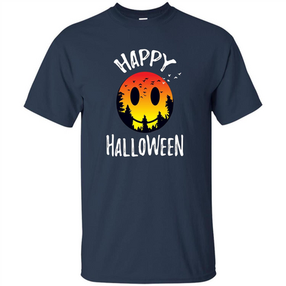 Cute Halloween T-shirt Spooky Camp Happy Face Emoji T-shirt Navy