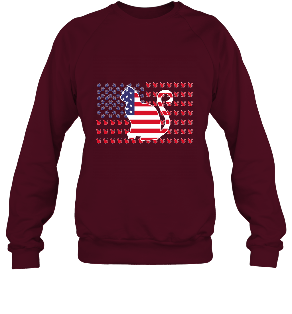 American Flag Cats Lovers Shirt Sweatshirt Maroon