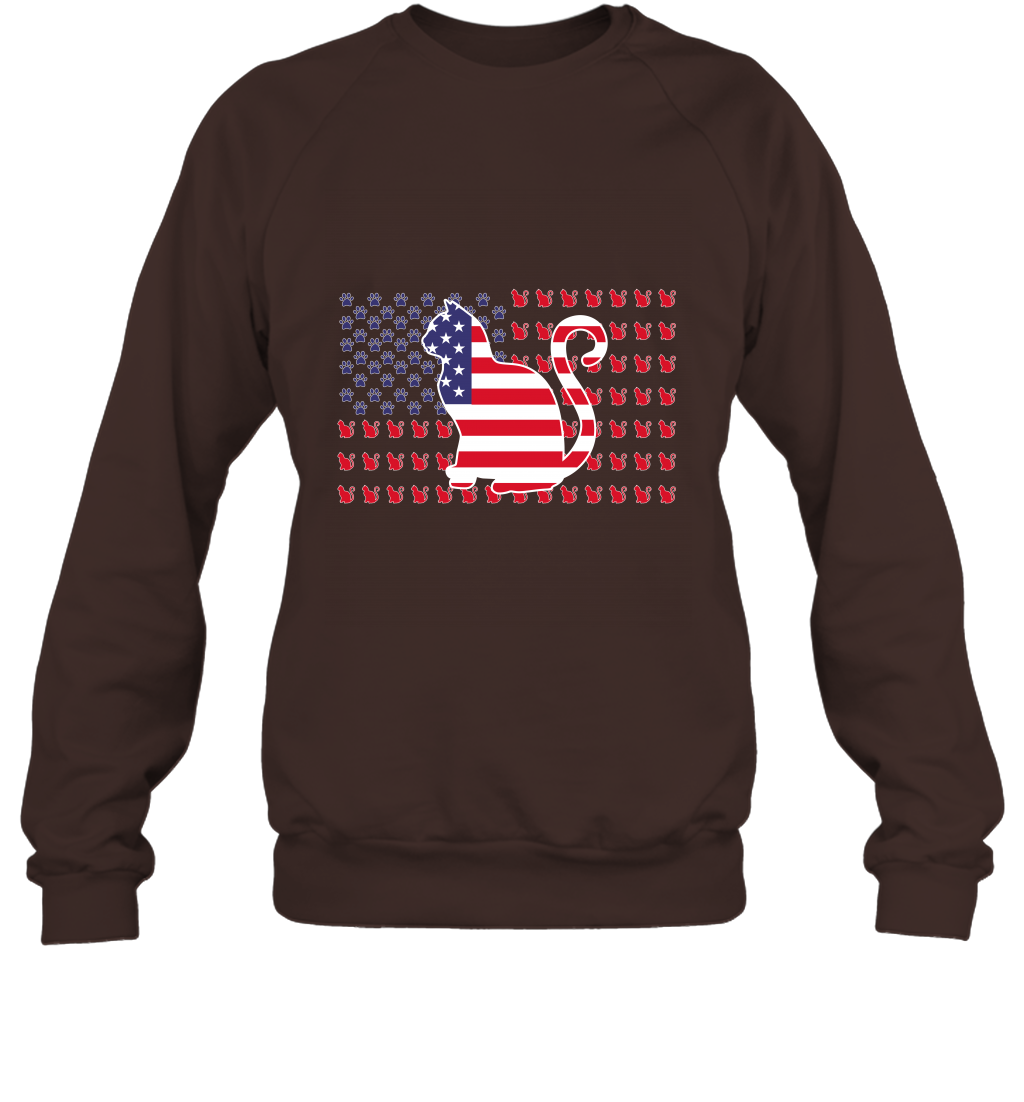 American Flag Cats Lovers Shirt Sweatshirt Dark Chocolate