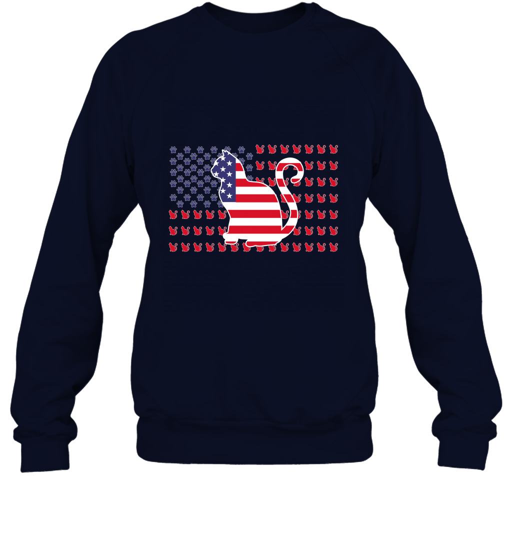 American Flag Cats Lovers Shirt Sweatshirt Navy
