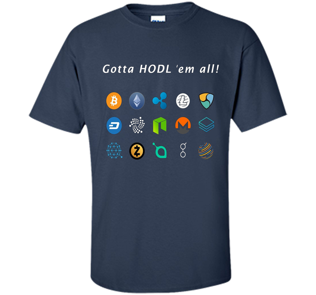 Ethereum Bitcoin Litecoin Gotta Hold'em All T-shirt Navy