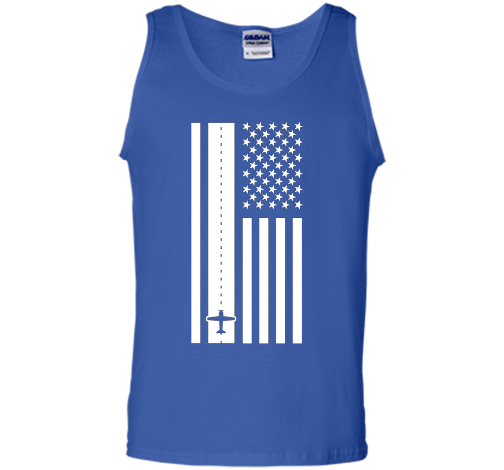 Patriotic American Flag Runway Pilot T-shirt Royal