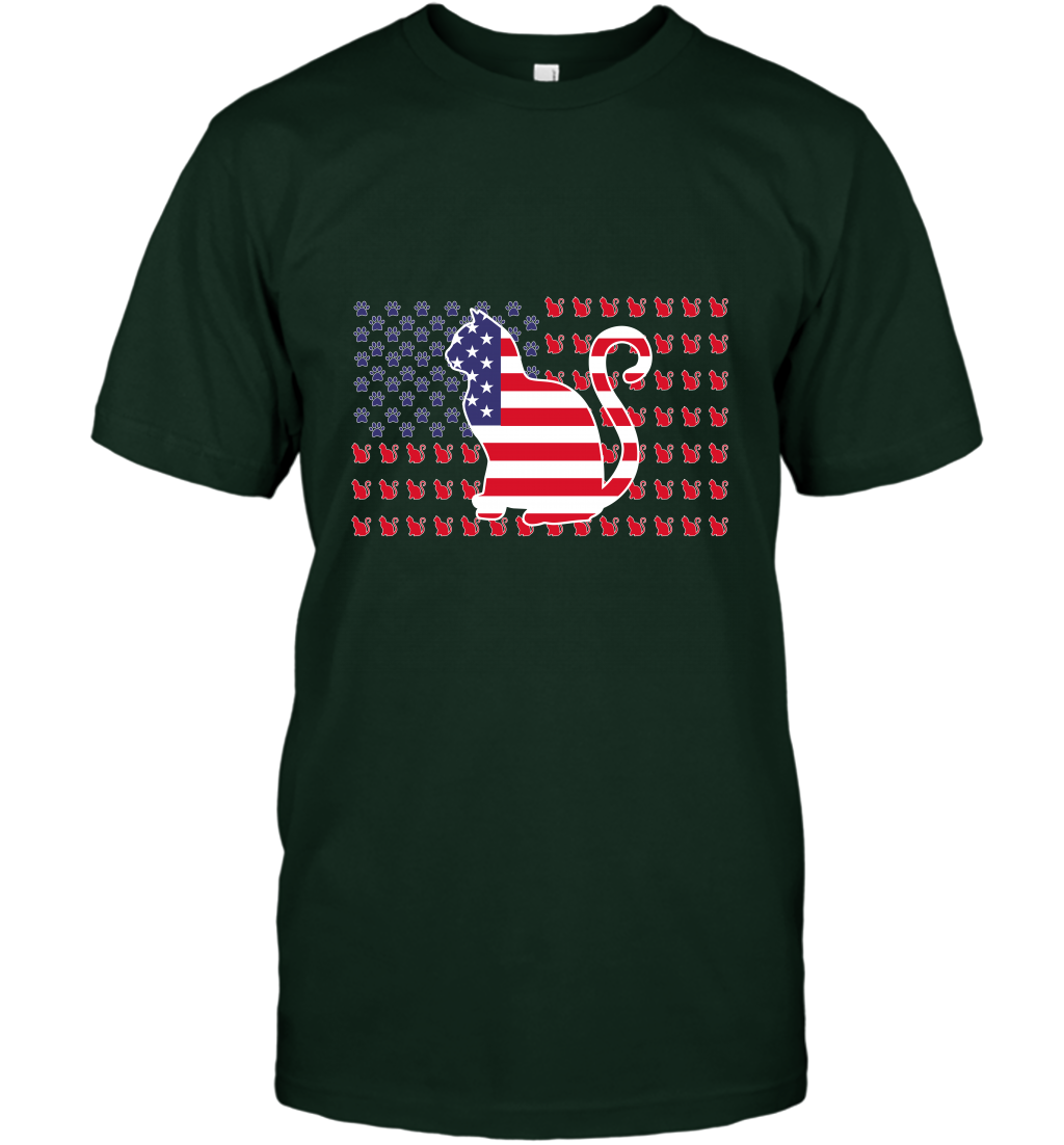 American Flag Cats Lovers Shirt T-Shirt Forest Green