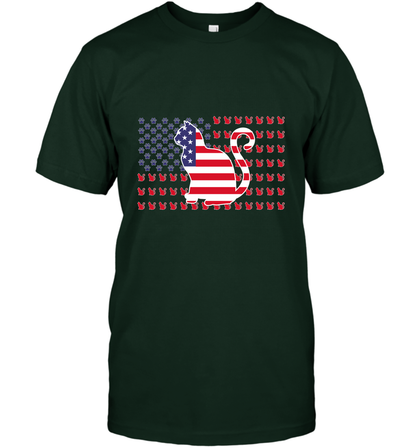 American Flag Cats Lovers Shirt T-Shirt Forest Green