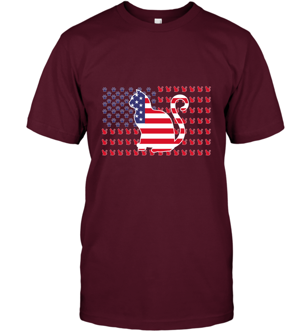 American Flag Cats Lovers Shirt T-Shirt Maroon