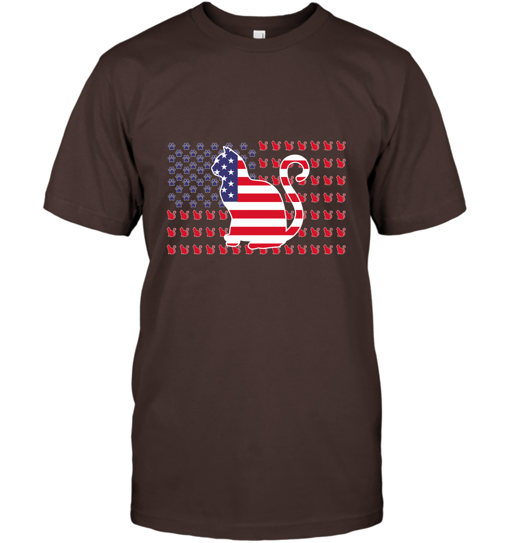 American Flag Cats Lovers Shirt T-Shirt Dark Chocolate