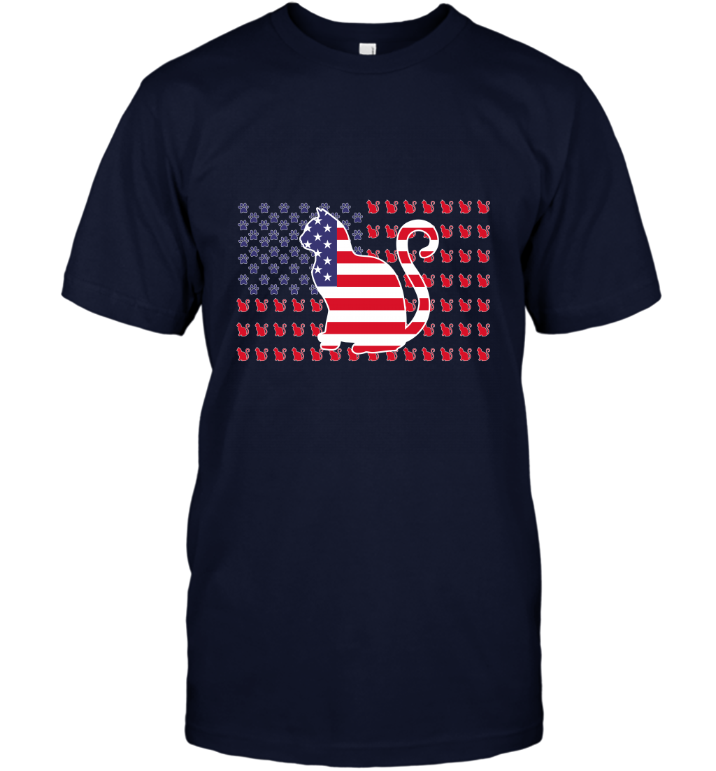 American Flag Cats Lovers Shirt T-Shirt Navy