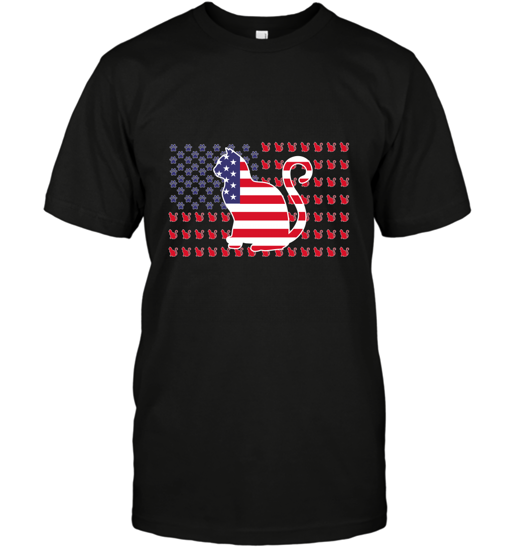 American Flag Cats Lovers Shirt T-Shirt Black