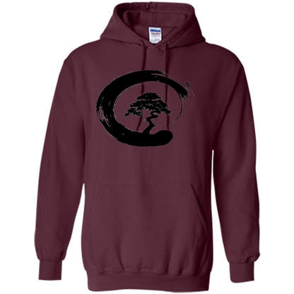 Bonsai Tree in Enso Circle - Buddhist Zen Calligraphy t-hirt Maroon