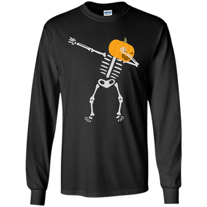 Dabbing Skeleton T-shirt Pumpkin Funny Halloween T-shirt Black
