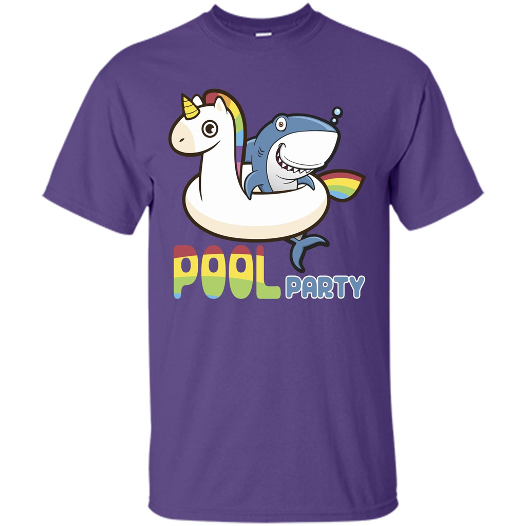 Pool Party T-shirt Unicorn Float Funny Shark Purple