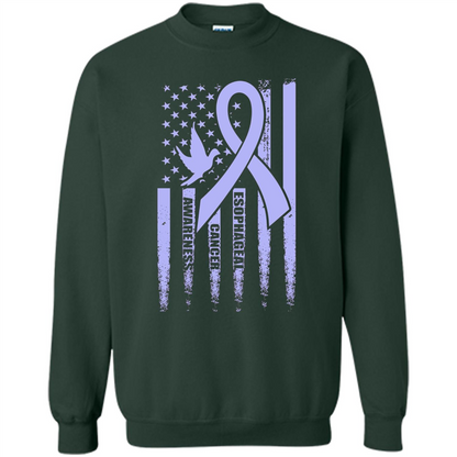 Esophageal Cancer USA Flag Periwinkle Ribbon and Dove T-shirt Forest Green