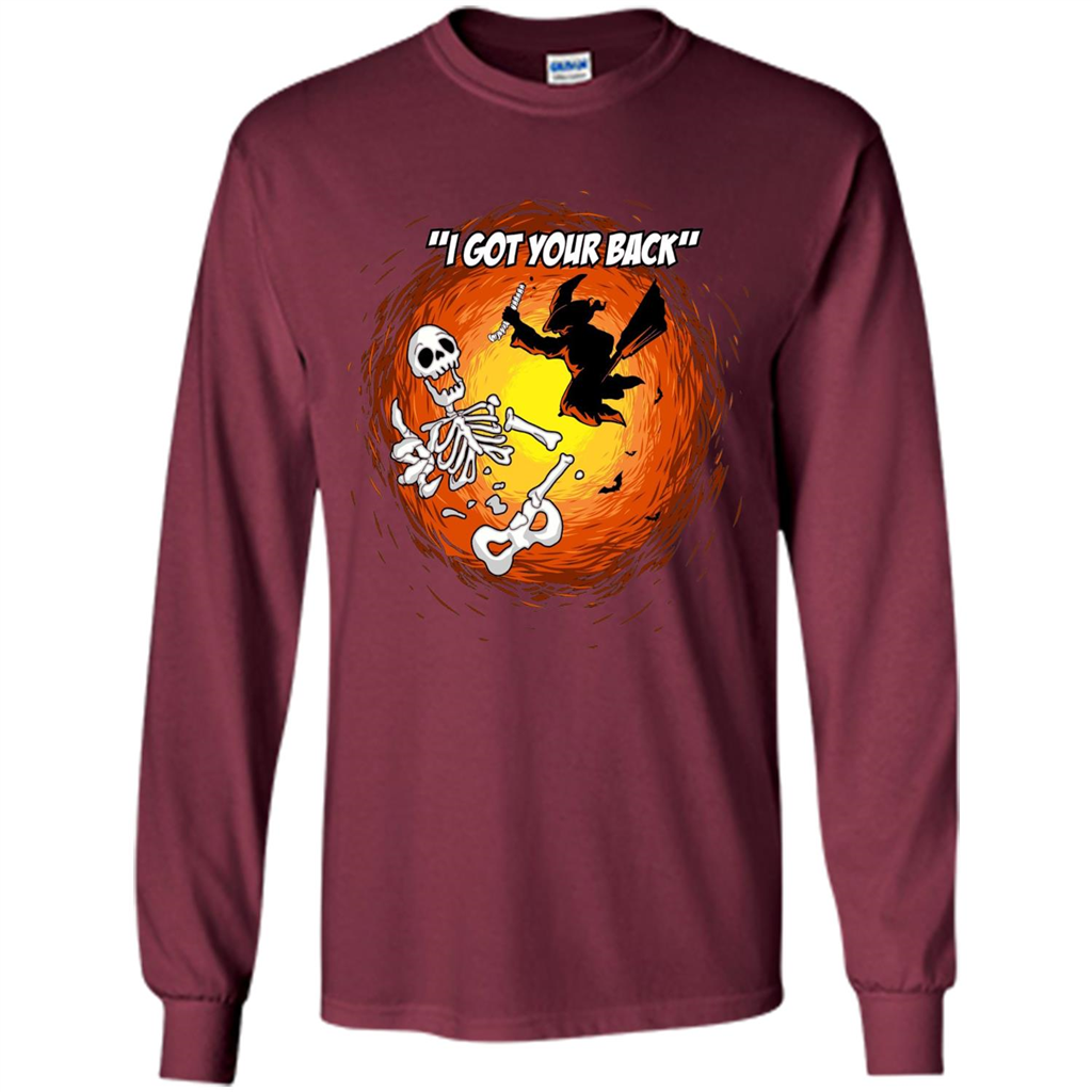 Funny Witch Skeleton Halloween 2017 I Got Your Back T-shirt Maroon