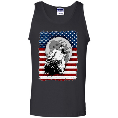 Howling Wolf On American Flag Patriotic T-shirt Black