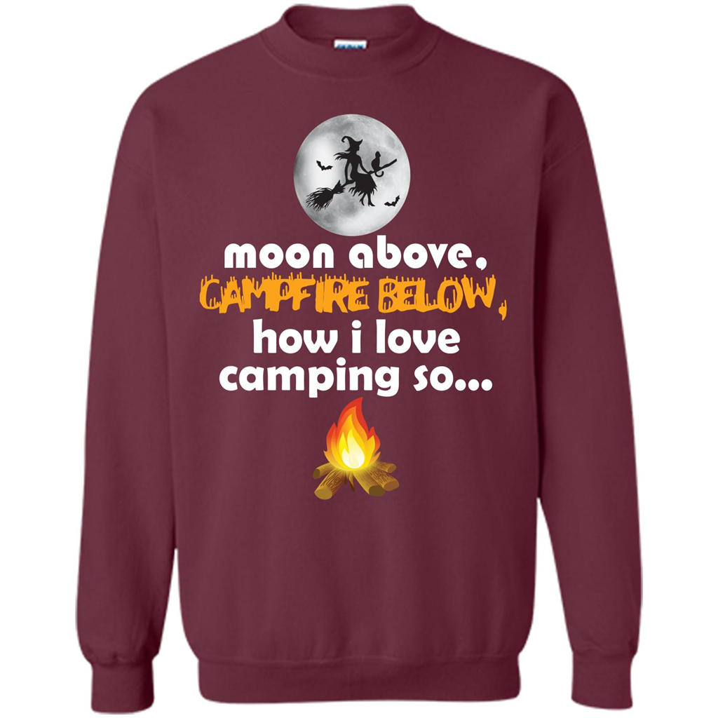 Halloween T-shirt Moon Above Campfire Below T-shirt Maroon