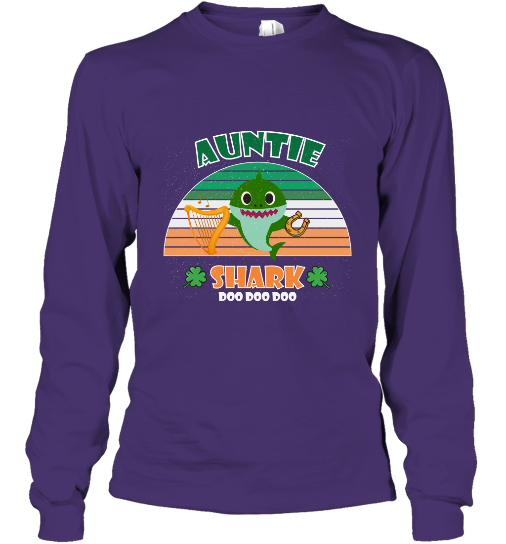 Irish Auntie Shark Saint Patricks Day Family Shirt Long Sleeve T-Shirt Purple