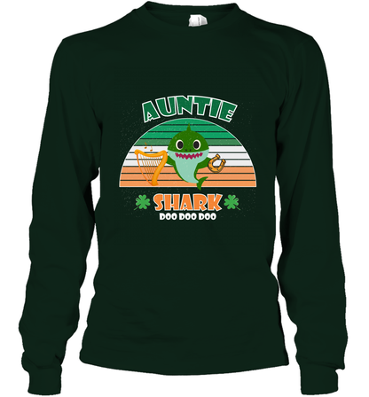 Irish Auntie Shark Saint Patricks Day Family Shirt Long Sleeve T-Shirt Forest Green