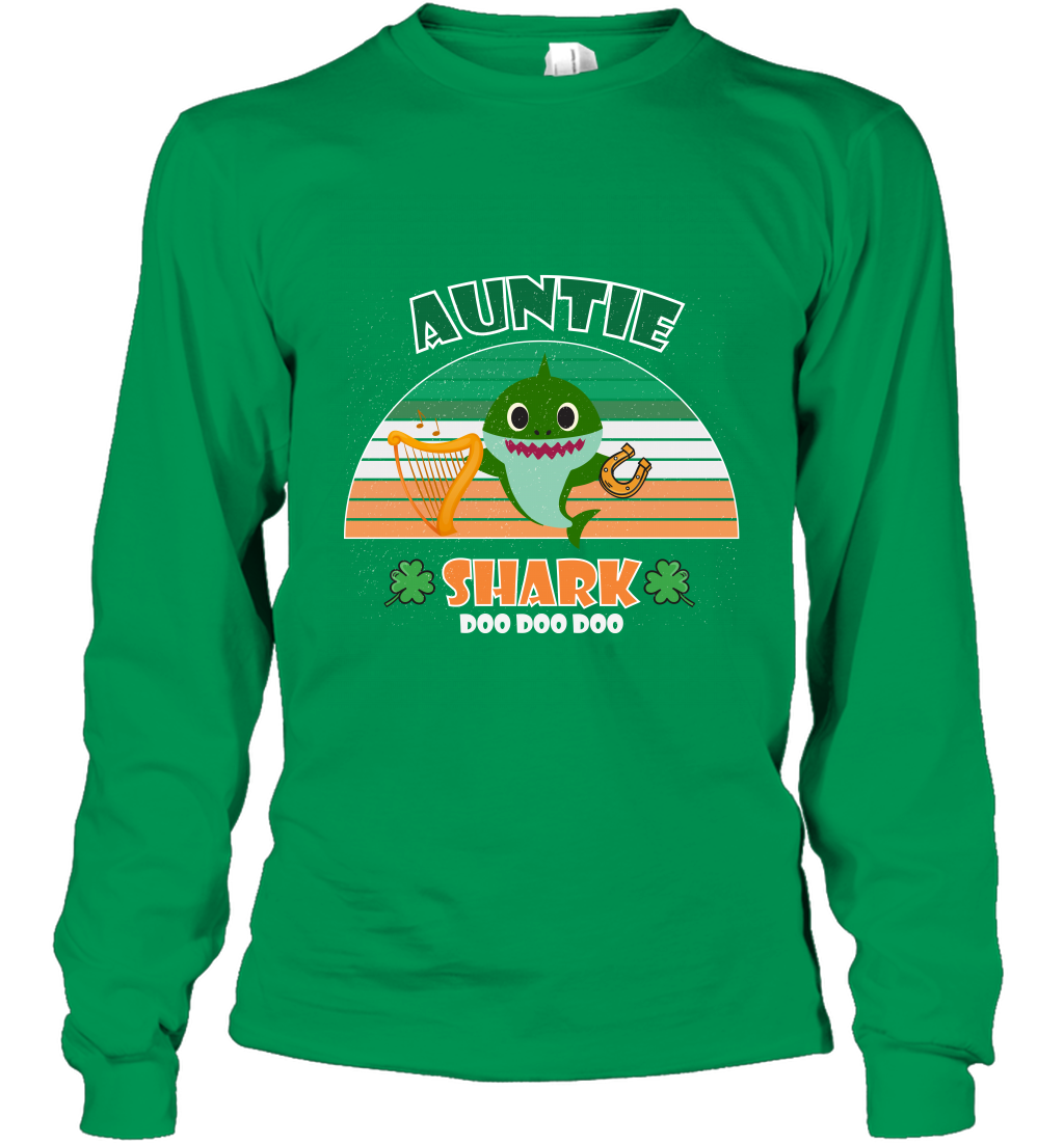 Irish Auntie Shark Saint Patricks Day Family Shirt Long Sleeve T-Shirt Irish Green