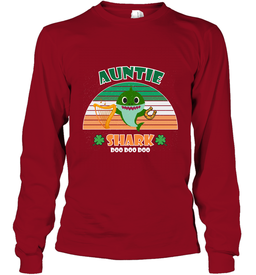 Irish Auntie Shark Saint Patricks Day Family Shirt Long Sleeve T-Shirt Cardinal Red