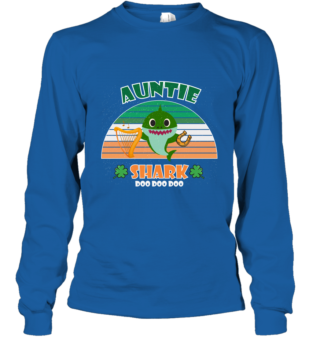 Irish Auntie Shark Saint Patricks Day Family Shirt Long Sleeve T-Shirt Royal