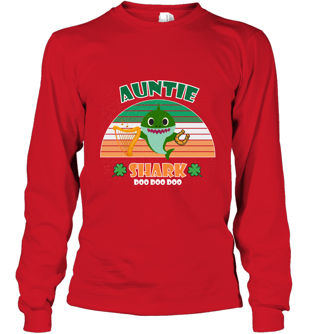 Irish Auntie Shark Saint Patricks Day Family Shirt Long Sleeve T-Shirt Red