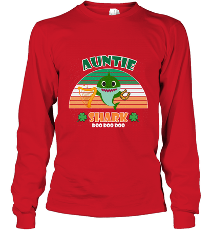 Irish Auntie Shark Saint Patricks Day Family Shirt Long Sleeve T-Shirt Red