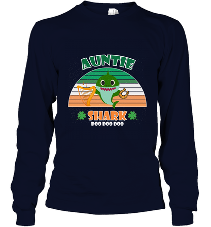 Irish Auntie Shark Saint Patricks Day Family Shirt Long Sleeve T-Shirt Navy