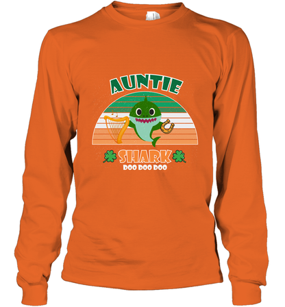 Irish Auntie Shark Saint Patricks Day Family Shirt Long Sleeve T-Shirt Orange