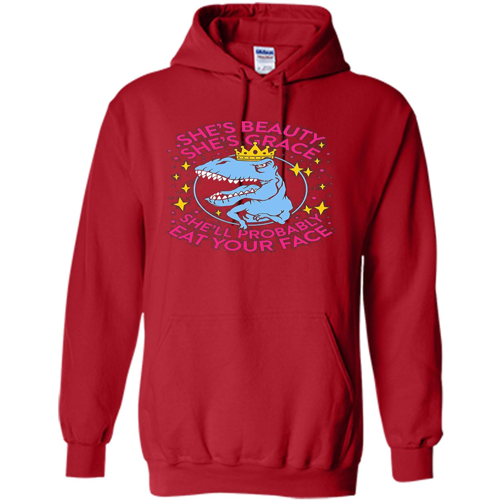 Saurus T-shirt She's Beauty She's Grace She'll Probably Eat Your Face Red