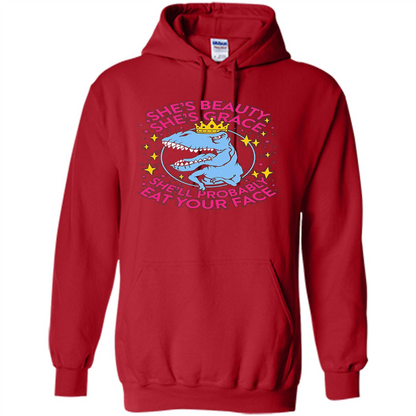 Saurus T-shirt She's Beauty She's Grace She'll Probably Eat Your Face Red
