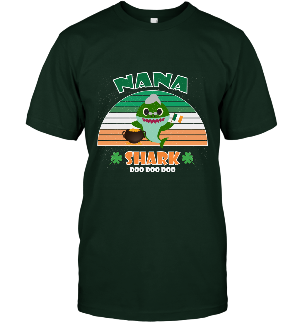 Irish Nana Shark Saint Patricks Day Family Shirt T-Shirt Forest Green
