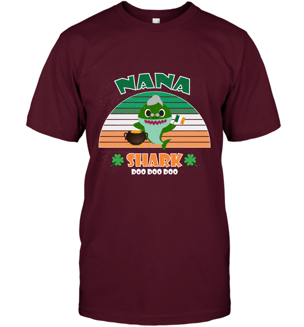 Irish Nana Shark Saint Patricks Day Family Shirt T-Shirt Maroon