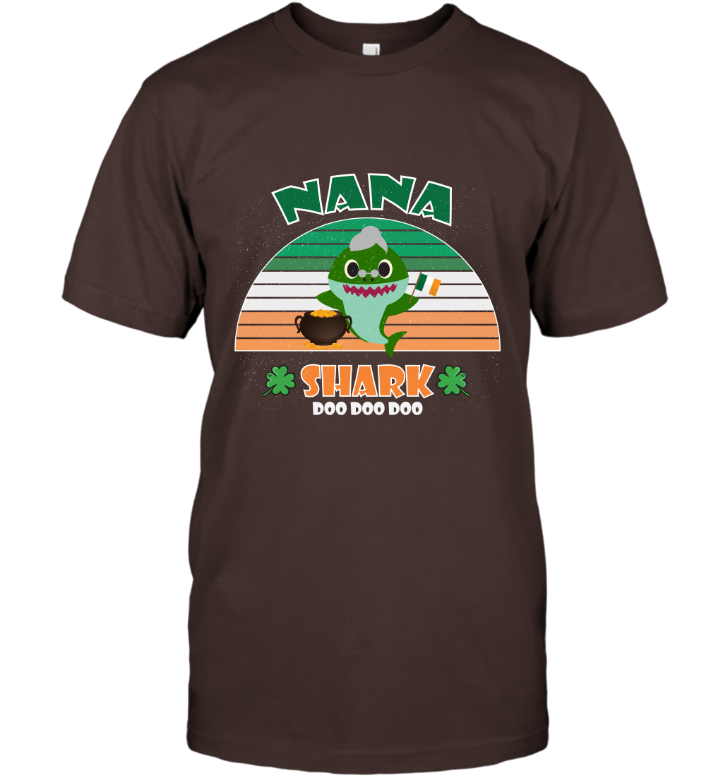 Irish Nana Shark Saint Patricks Day Family Shirt T-Shirt Dark Chocolate