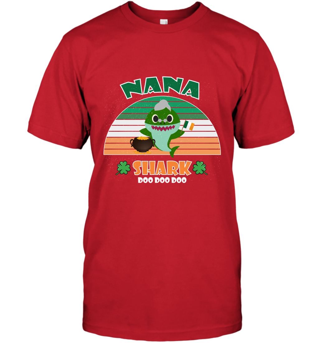 Irish Nana Shark Saint Patricks Day Family Shirt T-Shirt Red